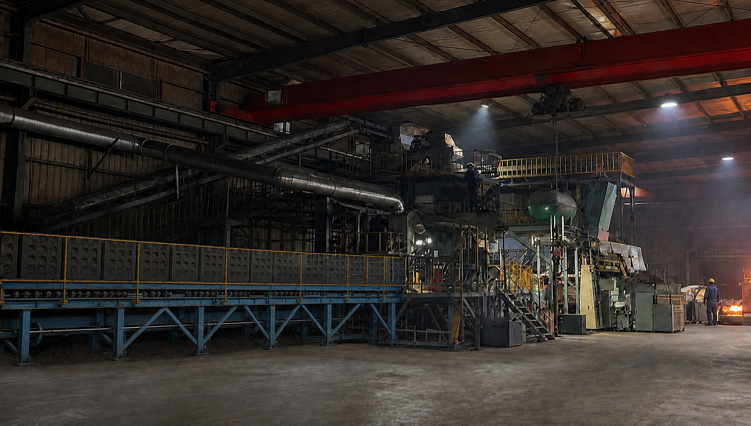 Foundry floor with the vertical parting moulding line