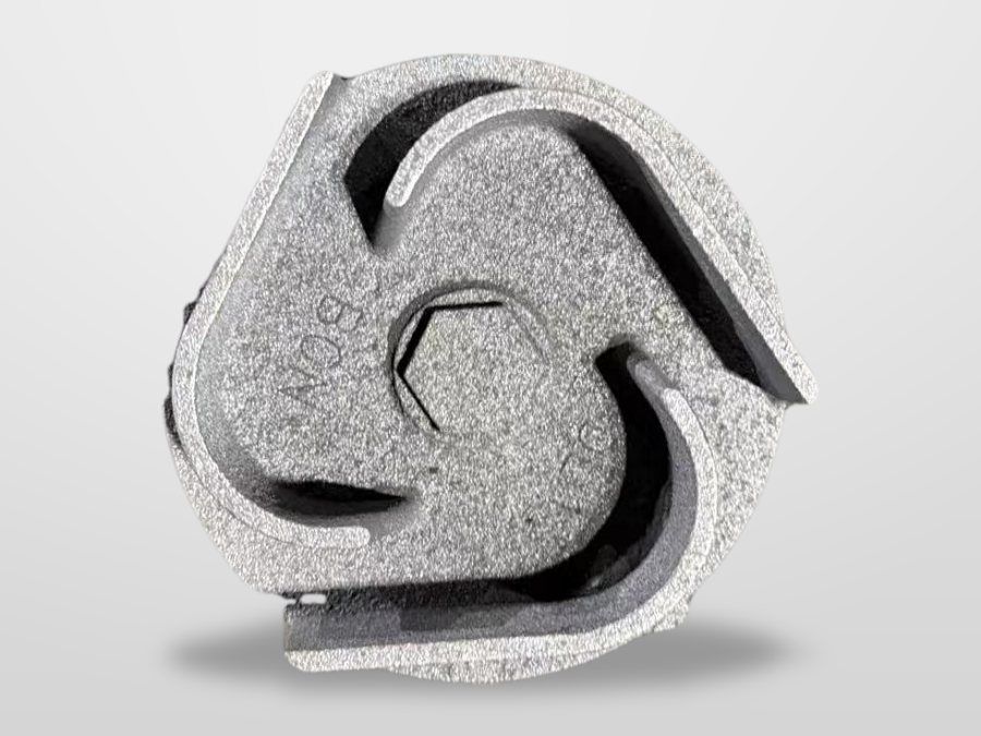 Close view of a semi-open cast iron impeller